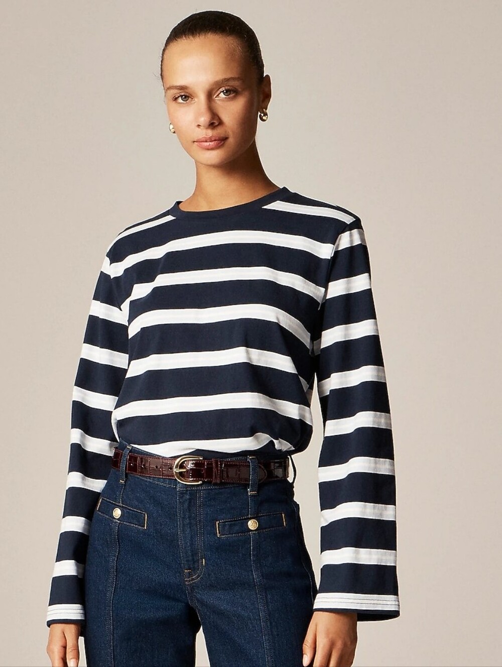 J. Crew Boyfriend Jersey Relaxed Long Sleeve T-shirt - stripes - navy